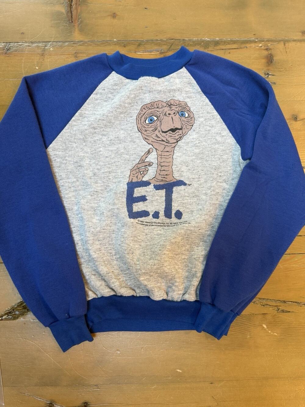 Vintage 1982 E.T. Movie Sweatshirt Billy The Kid Youth L 14-16 Blue Raglan USA